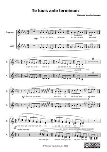 Partition chœur score, Te lucis ante terminum, Vanderhoeven, Wannes