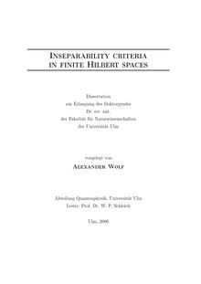 Inseparability criteria in finite Hilbert spaces [Elektronische Ressource] / vorgelegt von Alexander Wolf