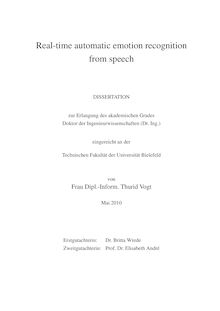 Real-time automatic emotion recognition from speech [Elektronische Ressource] / von Thurid Vogt