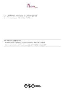 L Habileté mentale et L Intelligence - compte-rendu ; n°1 ; vol.28, pg 700-706