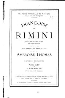 Partition complète, Françoise de Rimini, Opéra en quatre actes, Thomas, Ambroise