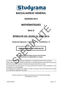 Sujet Bac S Mathématiques Spécialité 2014