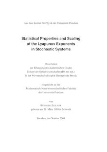 Statistical properties and scaling of the Lyapunov exponents in stochastic systems [Elektronische Ressource] / von Rüdiger Zillmer