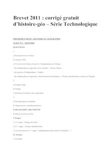Brevet 2011 Techno Histoire Geographie Corrige
