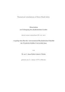 Numerical simulations of three black holes [Elektronische Ressource] / Juan Pablo Galaviz Vilchis. Gutachter: Gerhard Zumbusch ; Bernd Brügmann ; Luciano Rezzolla