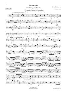 Partition violoncelles, Serenade pour corde orchestre, Серенада для струнного оркестра (Serenade dlya strunnogo orkestra), Serenade for Strings par Pyotr Tchaikovsky