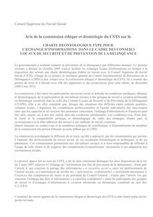 Avis CSTS - Avis de la commission éthique et déontologie du CSTS ...