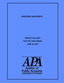Radford University report on Audit for the year ended June 30, 2007