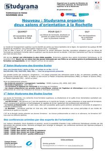 Studyrama organise deux salons d orientation à La Rochelle, le 19 novembre 2016