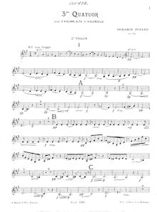 Partition violon 2, corde quatuor No.3, A major, Godard, Benjamin