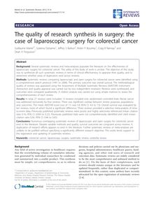 The quality of research synthesis in surgery: the case of laparoscopic surgery for colorectal cancer