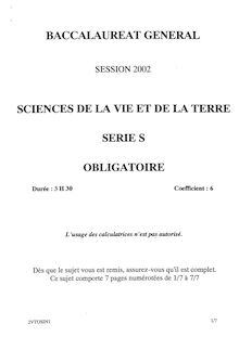 Baccalaureat 2002 sciences de la vie et de la terre (svt) scientifique pondichery