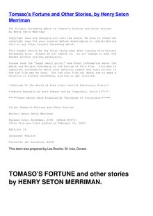 Tomaso s Fortune and Other Stories