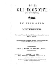 Partition Act I, Les Huguenots, Opéra en cinq actes, Meyerbeer, Giacomo