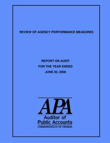 Review of Agency Performance Measures report on Audit for the year  ended June 30, 2008