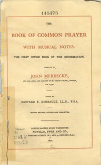 Partition Colour cover, pour Booke of Common Praier Noted, The Book of Common Prayer Noted