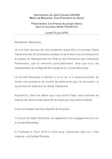 Intervention de Jean-Claude GAUDIN Maire de Marseille, Vice ...