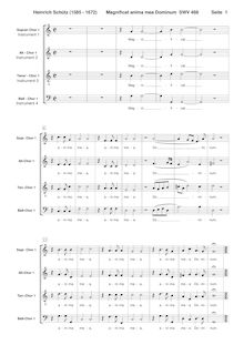 Partition chœur 1 score, Magnificat, The Uppsala Magnificat, Schütz, Heinrich