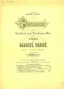 Partition violon et partition de piano, violon (ou violoncelle) , partie, Berceuse, Op.16