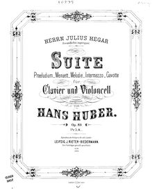 Partition de violoncelle,  pour violoncelle et Piano, Huber, Hans