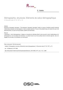 Démographie, structures: Eléments de calcul démographique - article ; n°1 ; vol.119, pg 72-72
