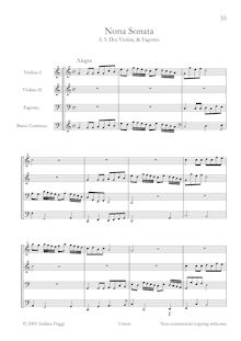 Partition complète, Nona Sonata A , Doi Violini, & Fagotto, Castello, Dario