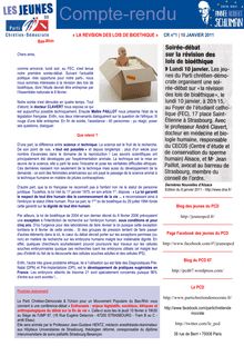 « LA REVISION DES LOIS DE BIOETHIQUE » CR n°1 | 10 JANVIER 2011