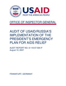 Audit of USAID Russia’s Implementation of the President’s Emergency Plan for AIDS Relief