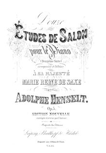 Partition complète, 12 Études de Salon, Douze Études de Salon pour le pianoforte par Adolf von Henselt