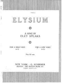 Partition Version pour Low voix en E♭ major, Elysium, G or E♭ major (version for high or low voice)