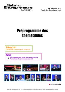 Préprogramme thématique du Salon des Entrepreneurs de Paris 2011