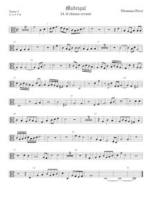 Partition ténor viole de gambe 2, alto clef, O chiome erranti, Pecci, Tommaso