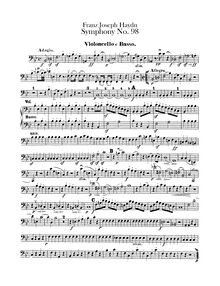 Partition violoncelles / Basses, Symphony No.98 en B♭ major, Sinfonia No.98