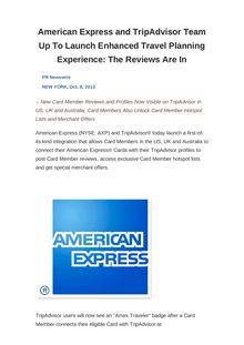 American Express and TripAdvisor Team Up To Launch Enhanced Travel Planning Experience: The Reviews Are In