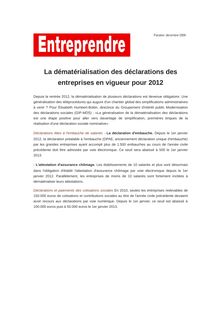 La dématérialisation des déclarations des entreprises en vigueur pour 2012