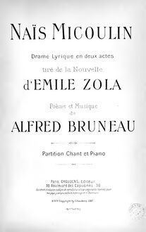 Partition complète, Naïs Micoulin, Drame lyrique en deux actes, Bruneau, Alfred