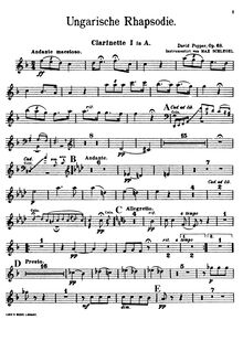 Partition clarinette 1, 2 (en A), Hungarian Rhapsody, Op.68, Ungarische Rhapsodie