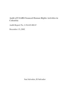 Audit of USAID-Financed Human Rights Activities In Colombia