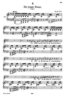 Partition complète, Die junge Nonne, D.828 (Op.43 No.1), The Young Nun par Franz Schubert