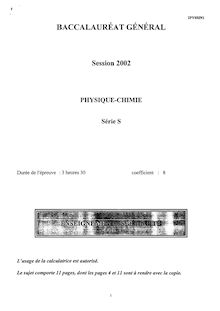 Physique-Chimie Specialité 2002 Scientifique Baccalauréat général