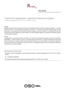 L esprit de la géographie : approche historique et logique - article ; n°2 ; vol.61, pg 159-164