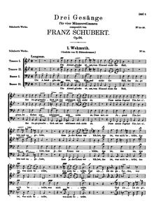 Partition , Wehmut (Melancholy), 3 Gesänge für vier Männerstimmen, D.825 (Op.64)