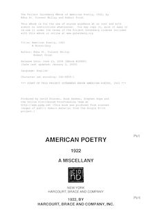 American Poetry, 1922 - A Miscellany