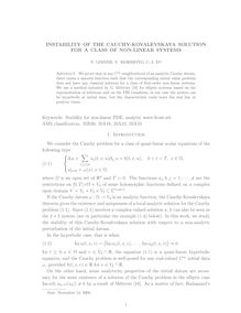 INSTABILITY OF THE CAUCHY KOVALEVSKAYA SOLUTION FOR A CLASS OF NON LINEAR SYSTEMS