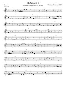 Partition ténor viole de gambe 3, octave aigu clef, First Booke of ballet to Five Voyces par Thomas Morley