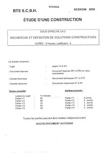 Recherche et définition de solutions constructives 2009 BTS Systèmes constructifs bois et habitat