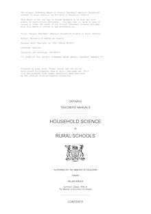 Ontario Teachers  Manuals: Household Science in Rural Schools