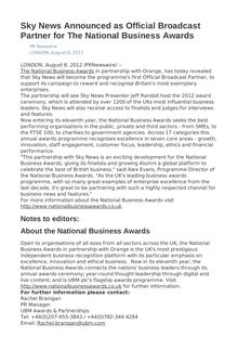 Sky News Announced as Official Broadcast Partner for The National Business Awards