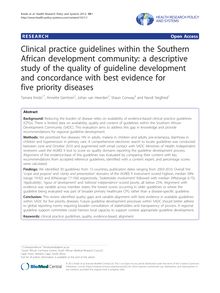 Clinical practice guidelines within the Southern African development community: a descriptive study of the quality of guideline development and concordance with best evidence for five priority diseases