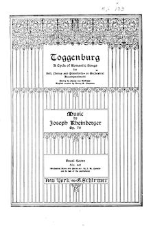 Partition complète, Toggenburg, Toggenburg - Ein Romanzenzyklus (a cycle of romantic songs)